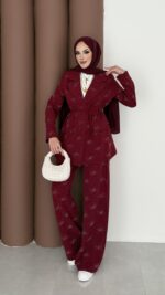 Chanell Business Taşlı İkili Takım - Bordo - Görsel 3