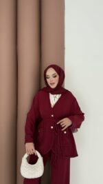 BuQlet Örgü Kemerli İkili Takım - Bordo - Görsel 5