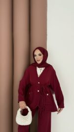 BuQlet Örgü Kemerli İkili Takım - Bordo - Görsel 6