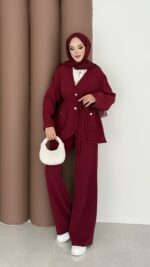 BuQlet Örgü Kemerli İkili Takım - Bordo - Görsel 3