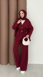 BuQlet Örgü Kemerli İkili Takım - Bordo - Görsel 2