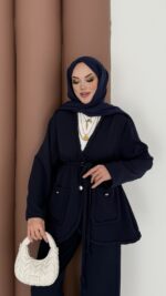 BuQlet Örgü Kemerli İkili Takım - Lacivert - Görsel 5