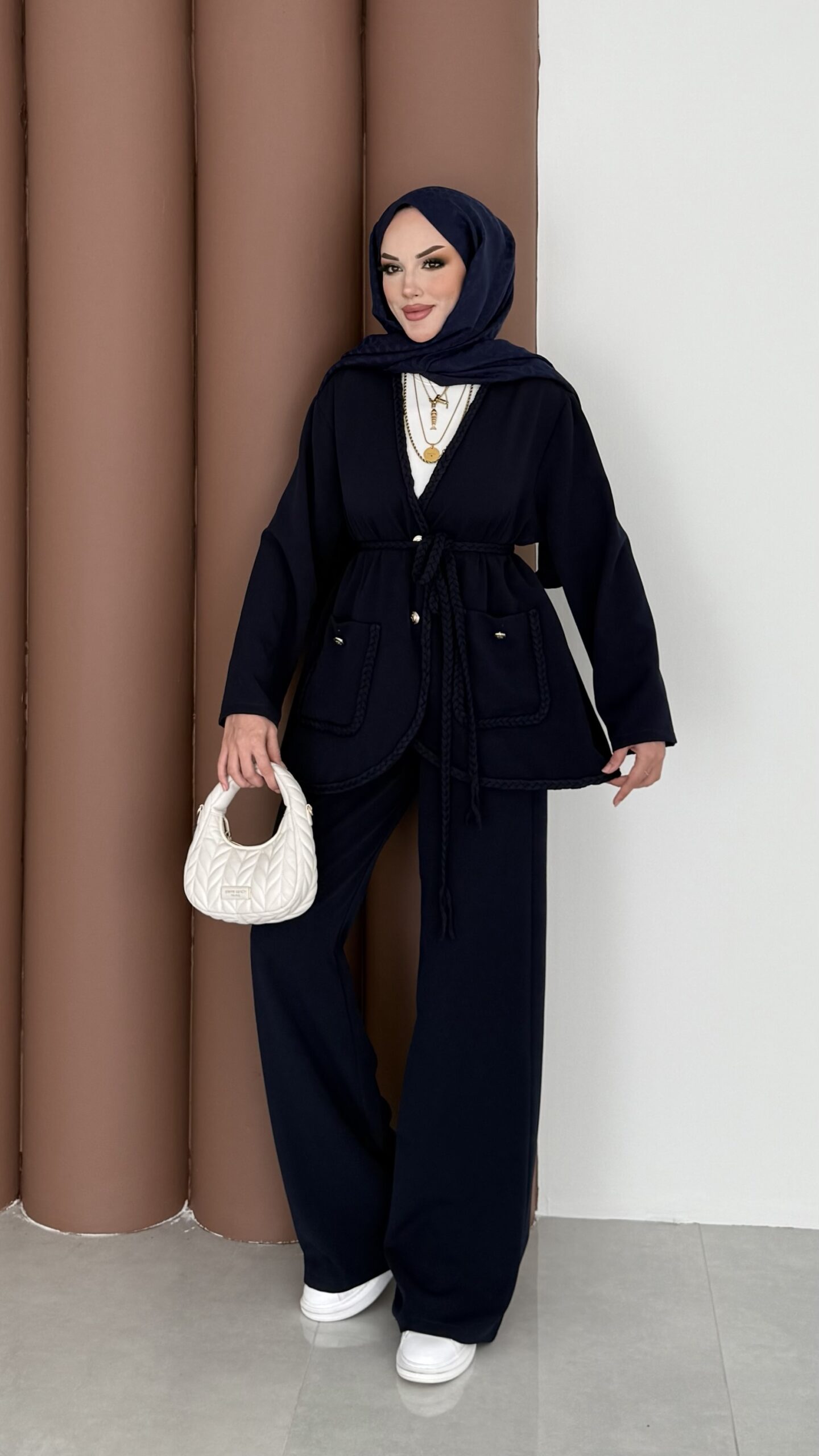 BuQlet Örgü Kemerli İkili Takım - Lacivert