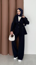 BuQlet Örgü Kemerli İkili Takım - Lacivert - Görsel 2