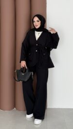 BuQlet Örgü Kemerli İkili Takım - Siyah - Görsel 2