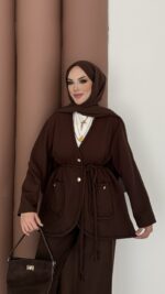 BuQlet Örgü Kemerli İkili Takım - Kahverengi - Görsel 4