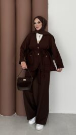 BuQlet Örgü Kemerli İkili Takım - Kahverengi