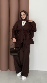 BuQlet Örgü Kemerli İkili Takım - Kahverengi - Görsel 2