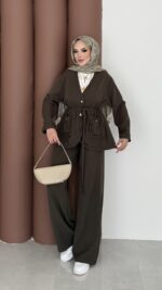 BuQlet Örgü Kemerli İkili Takım - Haki