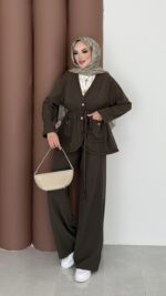 BuQlet Örgü Kemerli İkili Takım - Haki - Görsel 2