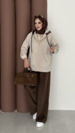 Mega Fitilli Kadife İkili Takım - Kahverengi