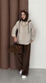 Mega Fitilli Kadife İkili Takım - Kahverengi - Görsel 2