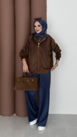 Mega Fitilli Kadife İkili Takım - Lacivert - Görsel 2