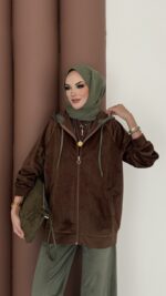 Mega Fitilli Kadife İkili Takım - Haki - Görsel 6