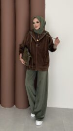 Mega Fitilli Kadife İkili Takım - Haki - Görsel 3