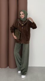 Mega Fitilli Kadife İkili Takım - Haki