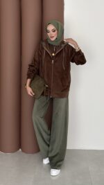 Mega Fitilli Kadife İkili Takım - Haki - Görsel 4