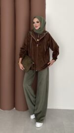 Mega Fitilli Kadife İkili Takım - Haki - Görsel 2