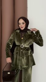 İconic Kadife Blazer İkili Takım - Haki - Görsel 6