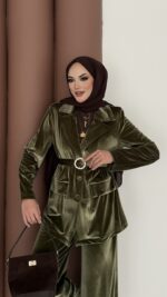 İconic Kadife Blazer İkili Takım - Haki - Görsel 5