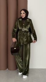 İconic Kadife Blazer İkili Takım - Haki - Görsel 2