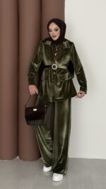 İconic Kadife Blazer İkili Takım - Haki - Görsel 3