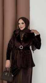 İconic Kadife Blazer İkili Takım - Kahverengi - Görsel 5