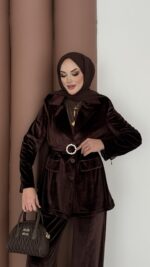 İconic Kadife Blazer İkili Takım - Kahverengi - Görsel 4