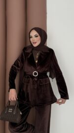 İconic Kadife Blazer İkili Takım - Kahverengi - Görsel 3