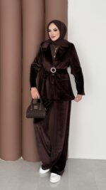 İconic Kadife Blazer İkili Takım - Kahverengi