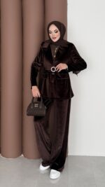 İconic Kadife Blazer İkili Takım - Kahverengi - Görsel 2