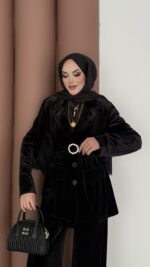 İconic Kadife Blazer İkili Takım - Siyah - Görsel 6