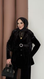 İconic Kadife Blazer İkili Takım - Siyah - Görsel 4