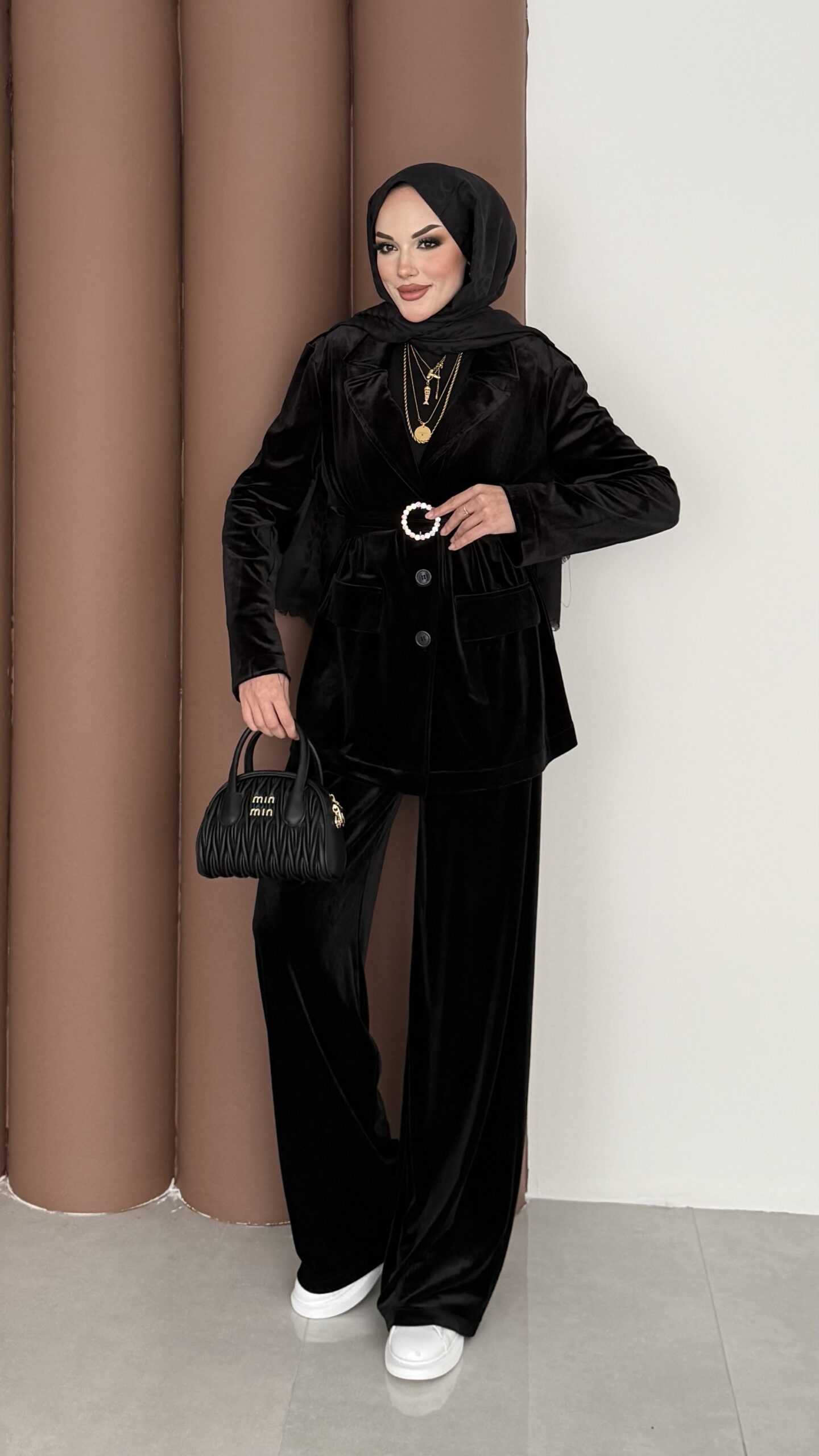 İconic Kadife Blazer İkili Takım - Siyah