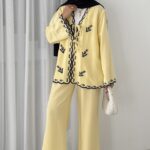 Macarina Nakışlı Keten İkili Takım - Sarı