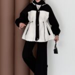 Peluş Garnili Şardonlu İkili Takım - Siyah