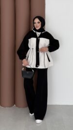 Peluş Garnili Şardonlu İkili Takım - Siyah - Görsel 2