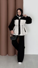 Peluş Garnili Şardonlu İkili Takım - Siyah - Görsel 3