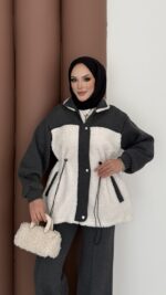 Peluş Garnili Şardonlu İkili Takım - Antrasit - Görsel 4