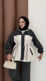 Peluş Garnili Şardonlu İkili Takım - Antrasit - Görsel 5