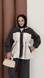 Peluş Garnili Şardonlu İkili Takım - Antrasit - Görsel 6