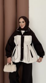 Peluş Garnili Şardonlu İkili Takım - Acı Kahverengi - Görsel 4