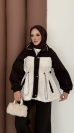 Peluş Garnili Şardonlu İkili Takım - Acı Kahverengi - Görsel 5