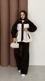 Peluş Garnili Şardonlu İkili Takım - Acı Kahverengi - Görsel 3