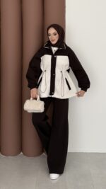 Peluş Garnili Şardonlu İkili Takım - Acı Kahverengi - Görsel 2