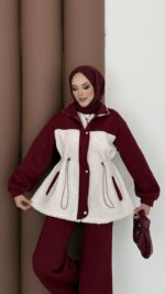 Peluş Garnili Şardonlu İkili Takım - Bordo - Görsel 7