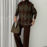 Muadil Baklavia Desen Triko İkili Takım - Haki