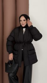 Muadil İp Bağlamalı Şişme Mont - Siyah - Görsel 4