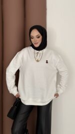 Ayıcık Baskılı Şardonlu Sweat - Beyaz - Görsel 3