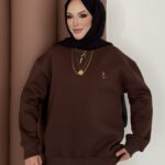 Ayıcık Baskılı Şardonlu Sweat - Kahverengi